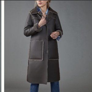 Anthropologie Maeve Brown Reversible Kerry Shearling Lined Snap Front Coat XS